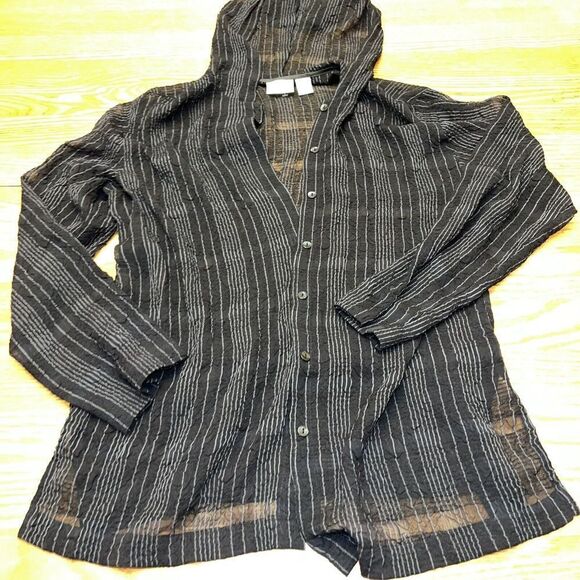 Chicos Sheer Black Striped Hoodie Size 1/small - Picture 1 of 3